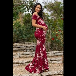 BOGO 50% Floral Burgundy Mermaid Maternity Dress